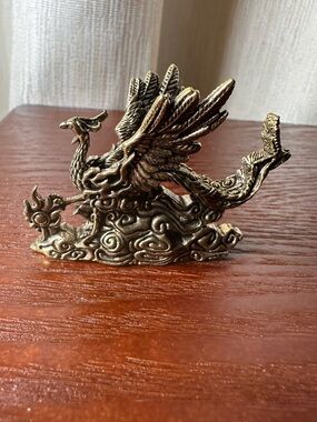 Mini Brass Phoenix Collectible Figurine - Antique Gold Tone - Vintage Style